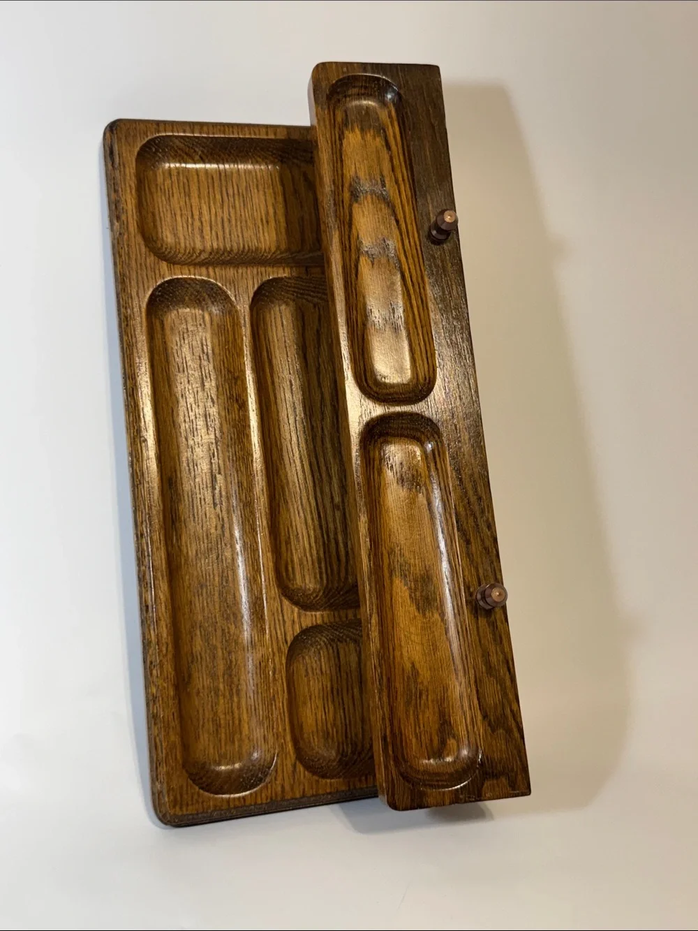Vintage Mid-Century Modern (MCM) 2-Tier Wooden Dresser Valet Tray Organizer